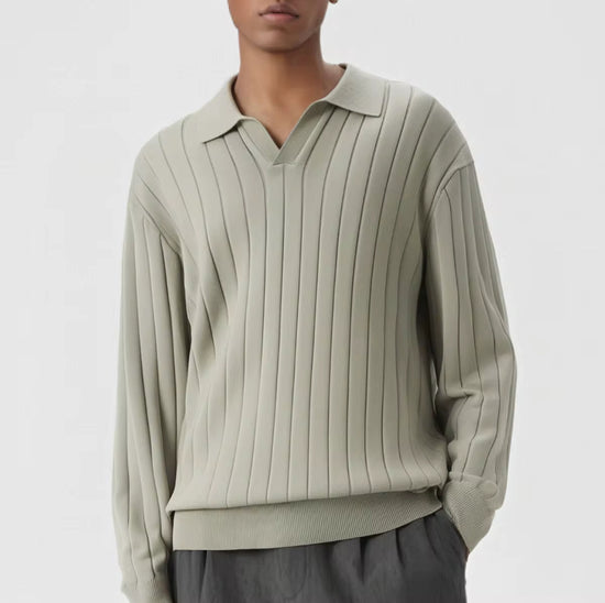 Moderne Ribgebreide Stripe Sweater met V-hals - Almira Noir