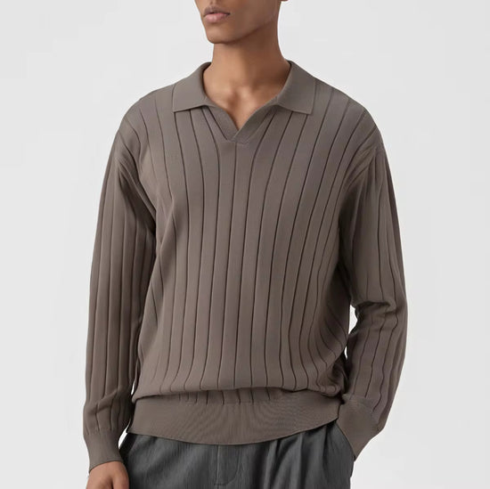 Moderne Ribgebreide Stripe Sweater met V-hals - Almira Noir