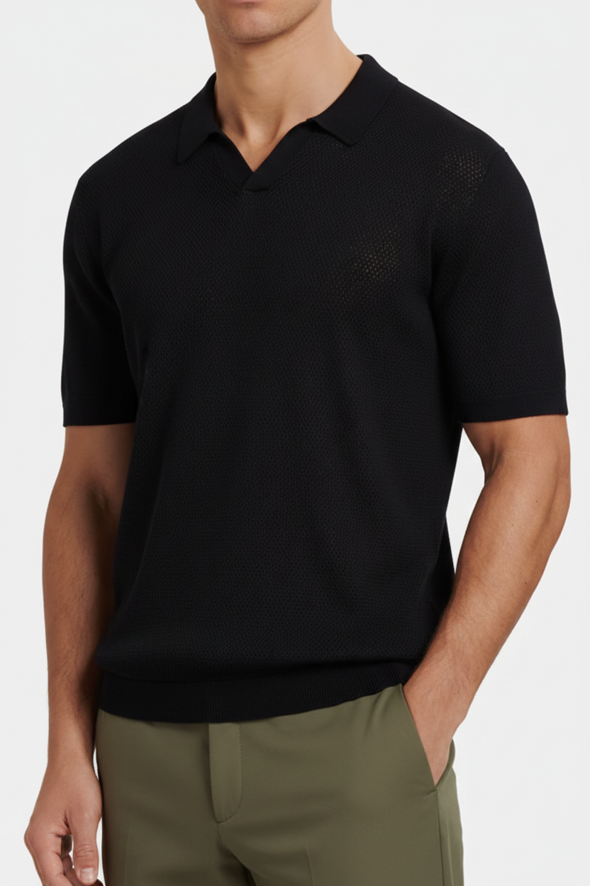 Lightweight Knit Polo in Elegant Sand Color for Men
