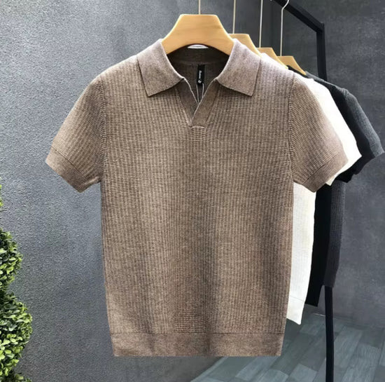 Lightweight Knit Polo in Elegant Sand Color for Men