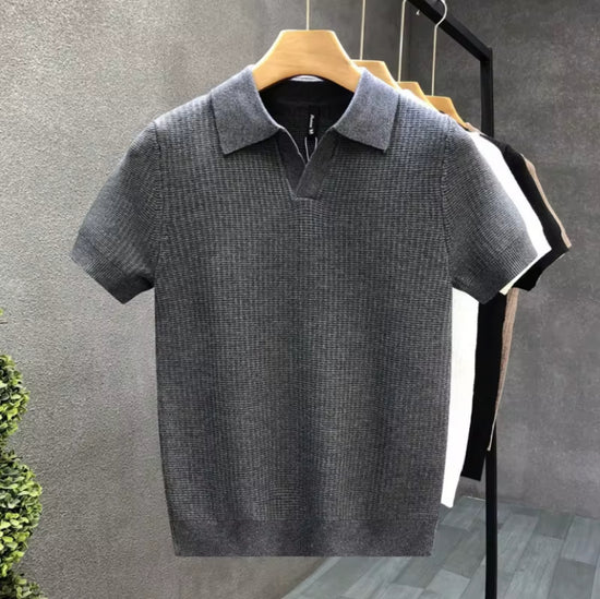 Lightweight Knit Polo in Elegant Sand Color for Men