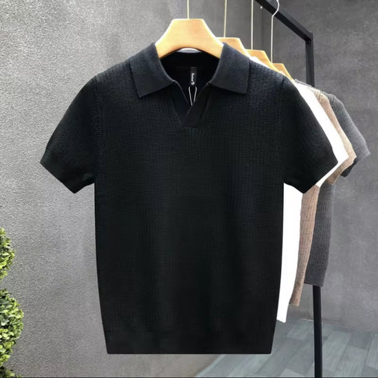 Lightweight Knit Polo in Elegant Sand Color for Men