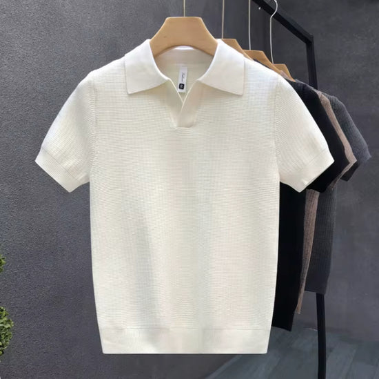 Lightweight Knit Polo in Elegant Sand Color for Men