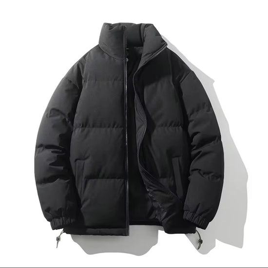 Puffer Jacket with High Collar and Adjustable Fit - Winter Wear