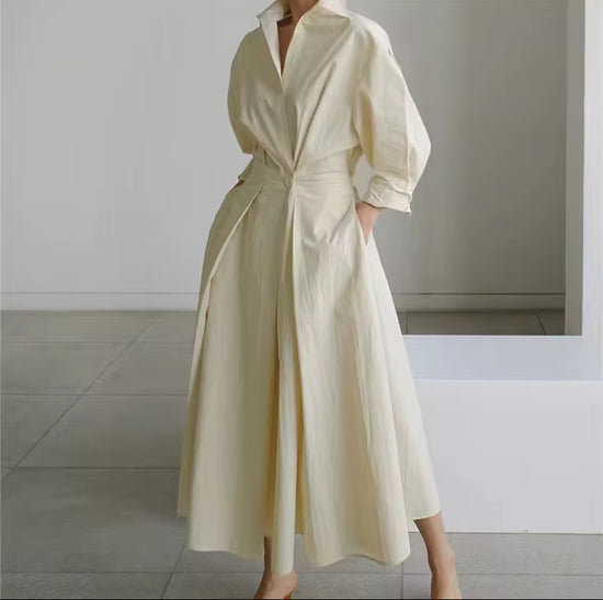 Effen elegante casual geweven stof lange mouwen overhemdjurk met knoop