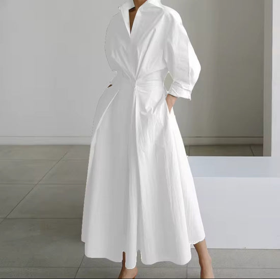 Effen Elegante Casual Geweven Stof Lange Mouwen Overhemdjurk