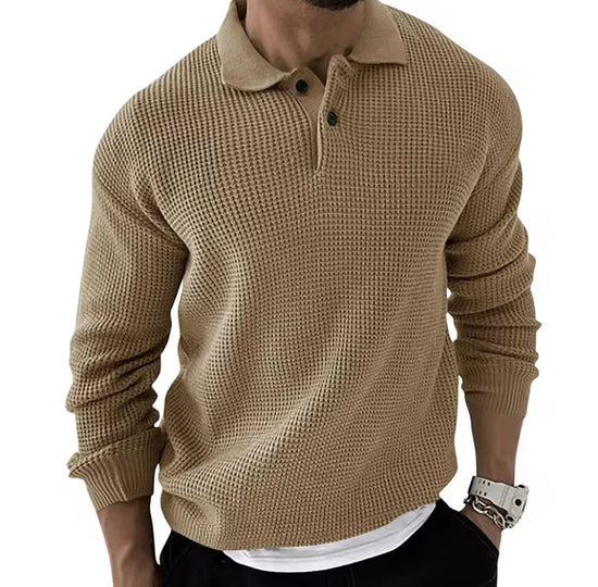 Heren Effen Kabel Polokraag Trui - Casual Lange Mouw Sweater