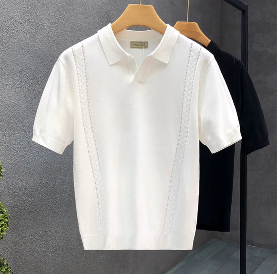 Almira gebreid poloshirt met korte mouwen voor heren - verticaal geribbeld patroon - comfortabel en stijlvol voor dagelijks en slim - casual kleding