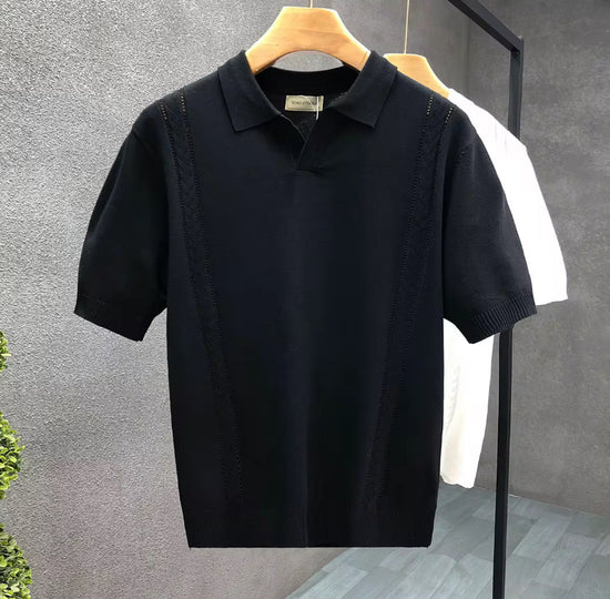 Almira gebreid poloshirt met korte mouwen voor heren - verticaal geribbeld patroon - comfortabel en stijlvol voor dagelijks en slim - casual kleding