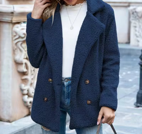 Dames casual commuter wollen blazerjas, dames herfst/winterjas, dames casual bovenkledingjas, damesjas, damesbovenkleding effen geweven stof zachte fleece knoopzakken kantoor dagelijks herfst/winter