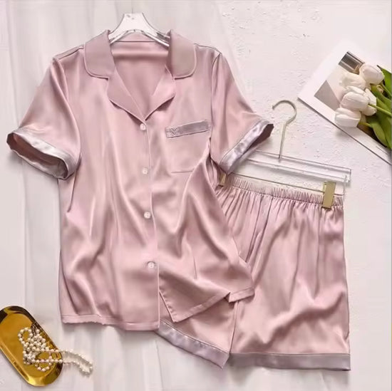 Almira Meisjes Imitatie Zijde Rozenrode Shirt en Pyjamaset - Elegante Nachtmode