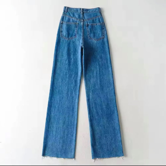 Almira Dames Riem Taille Knoop Zak Losse Wijde Pijpen Jeans