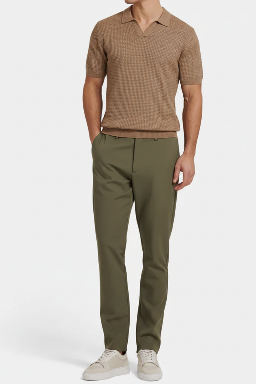 Lightweight Knit Polo in Elegant Sand Color for Men