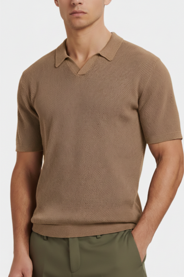 Lightweight Knit Polo in Elegant Sand Color for Men