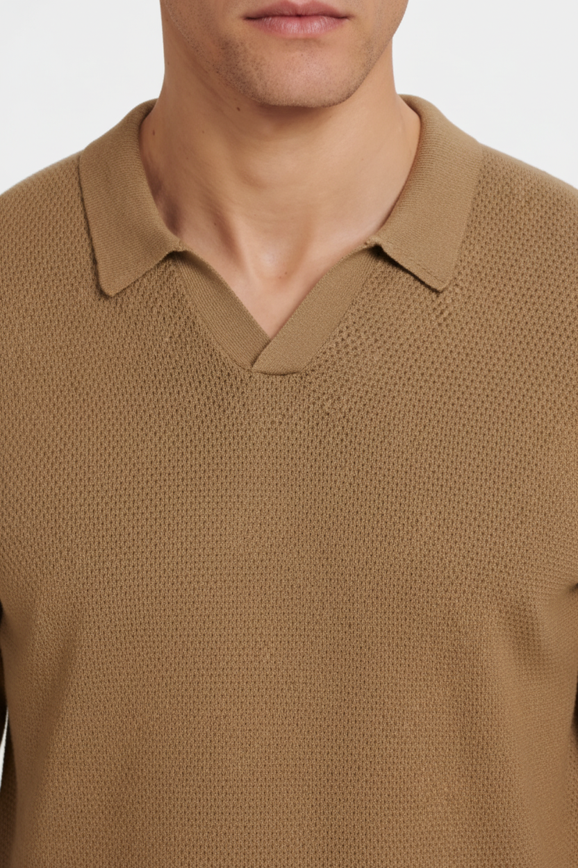 Lightweight Knit Polo in Elegant Sand Color for Men