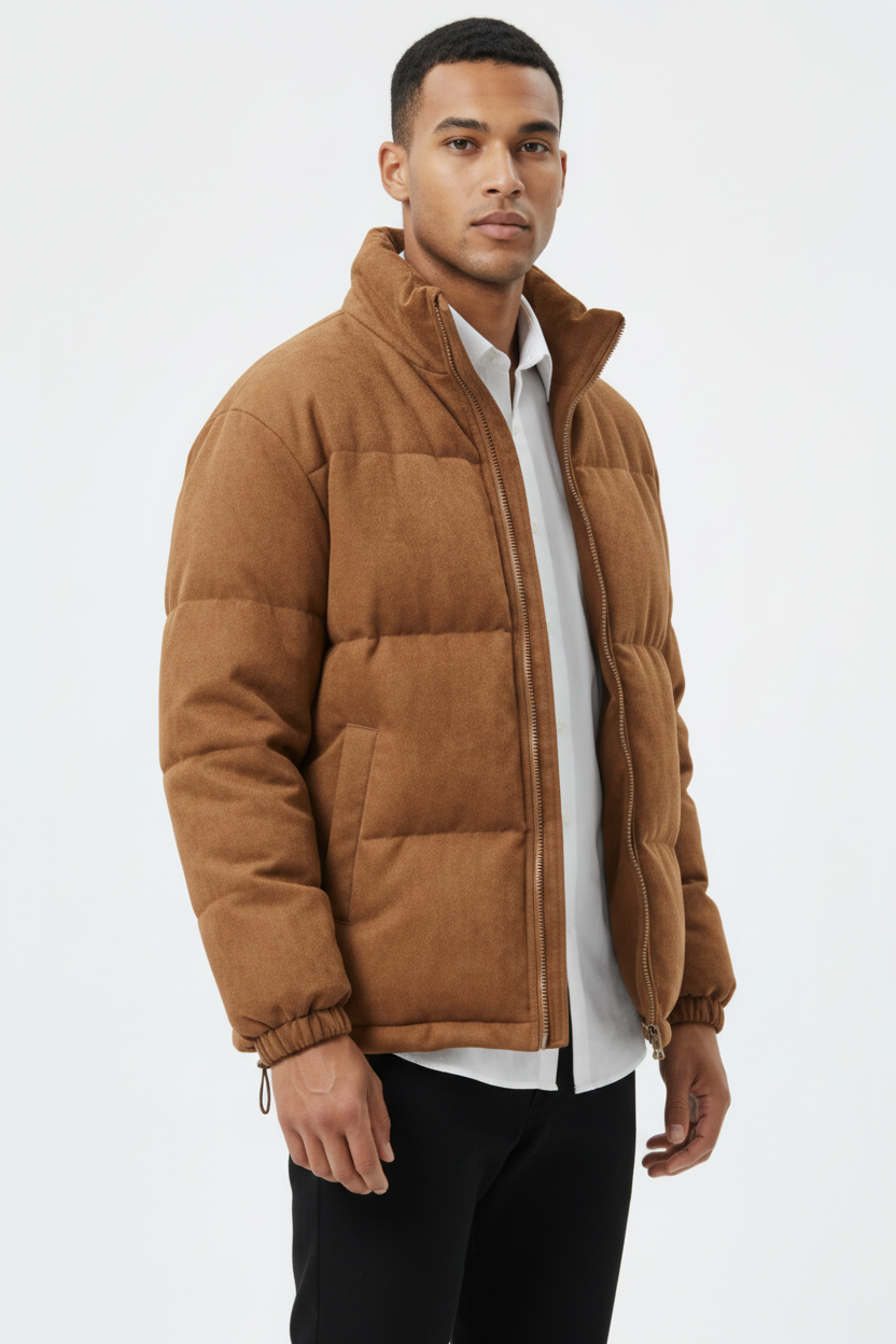 Wildleder-Pufferjacke – Kultivierte Wärme für den modernen Mann