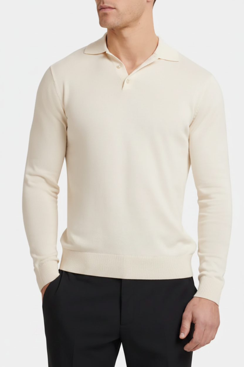 Cream Knit Polo Sweater