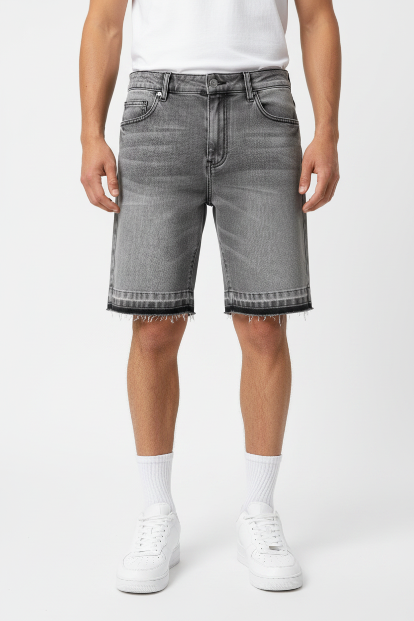Fashion foto grijze denim shorts witte achtergrond