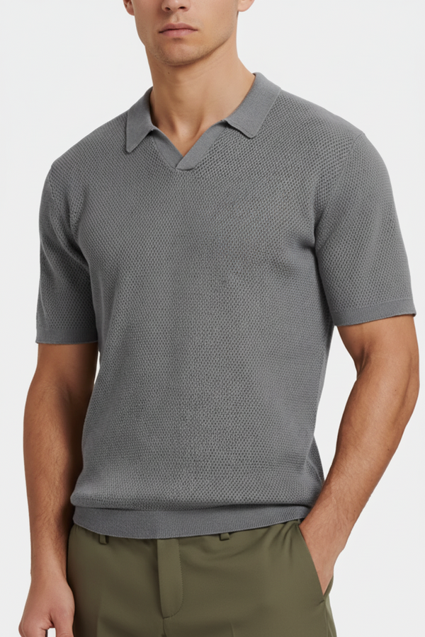 Lightweight Knit Polo in Elegant Sand Color for Men