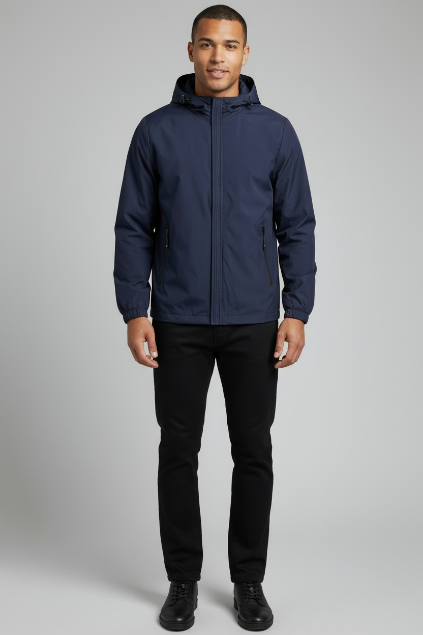 Navy blauwe hooded jacket - verbeterde kwaliteit