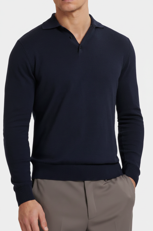 Navy Knit Polo Sweater