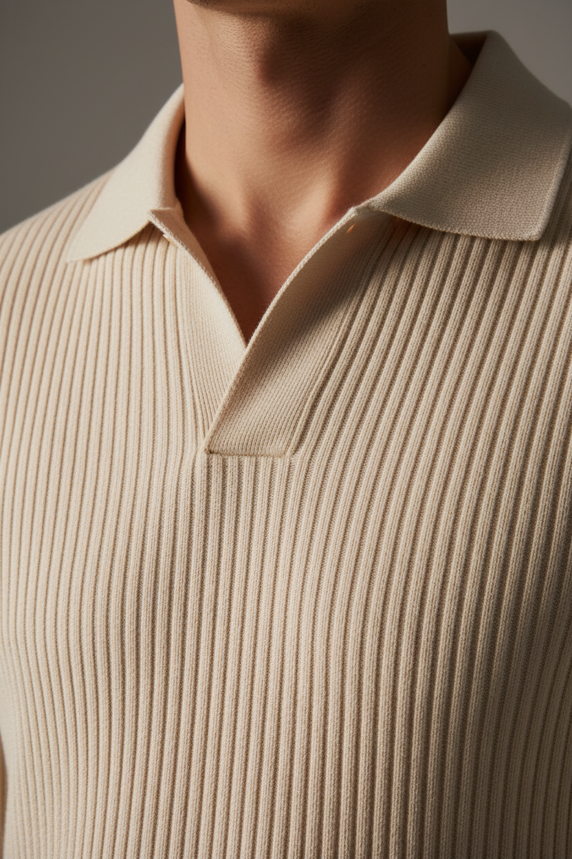 White Ribbed Polo – Extreme Close-up