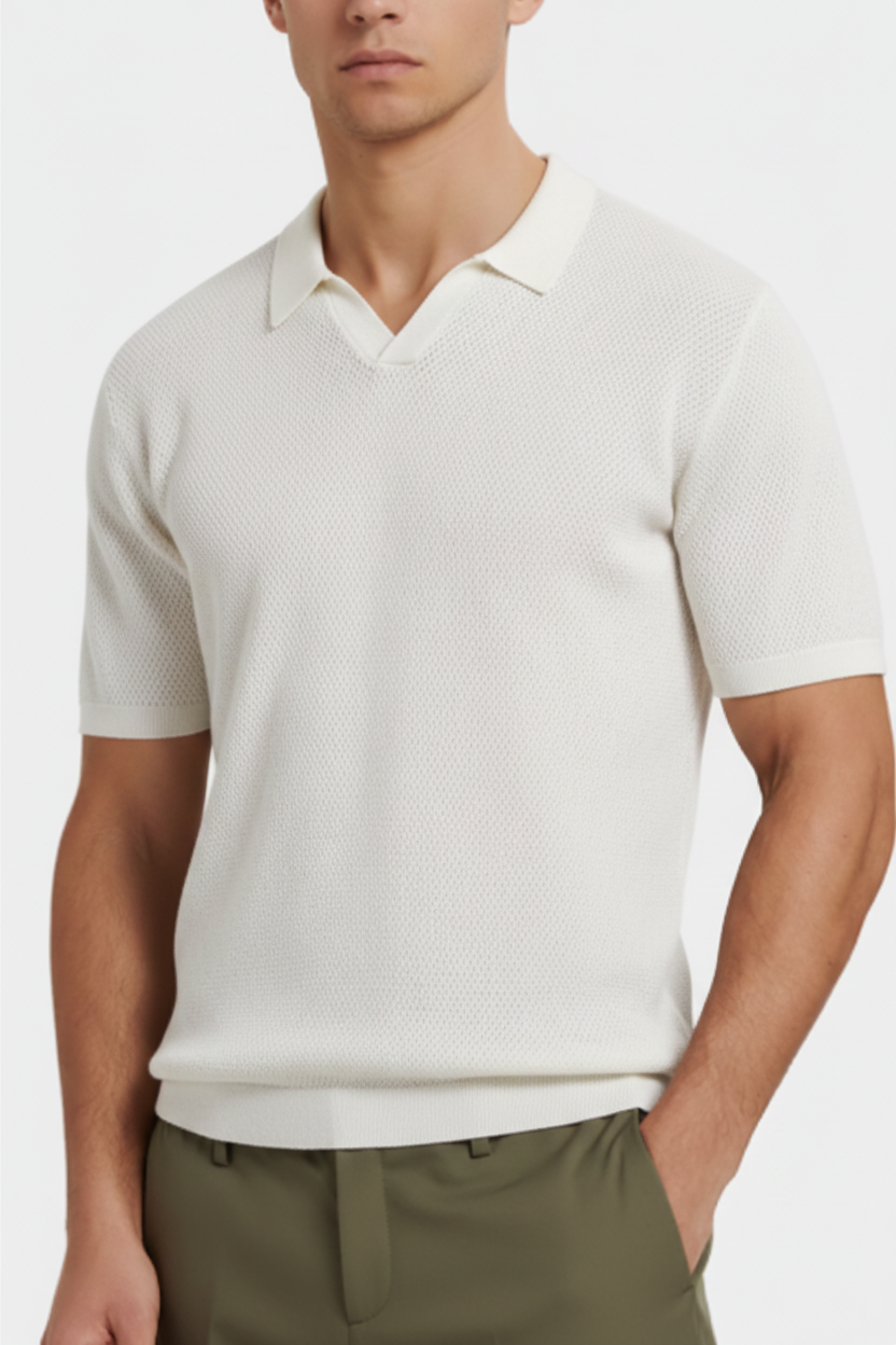 Lightweight Knit Polo in Elegant Sand Color for Men